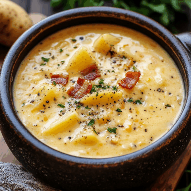 Hearty Cheddar Garlic Herb Potato Soup with Turkey Bacon Bliss
