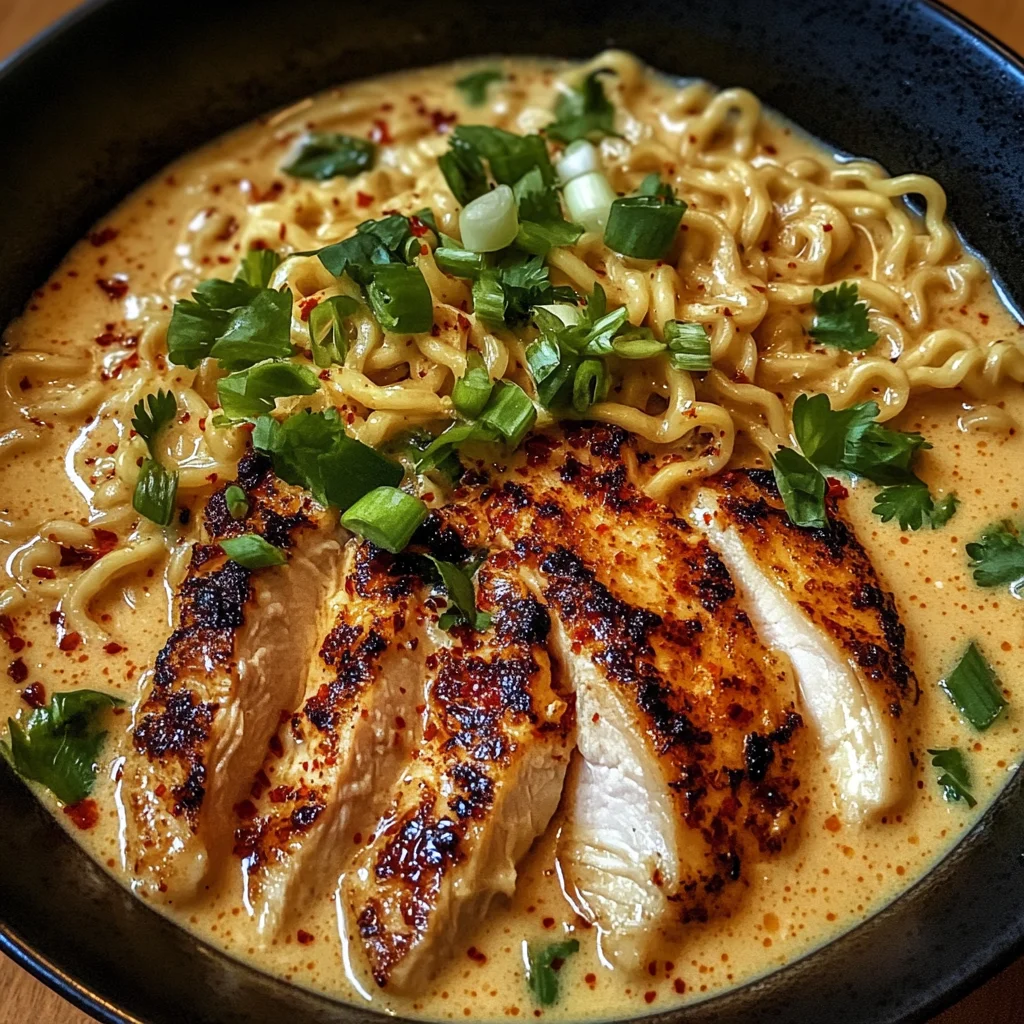 Fiery Chicken Ramen with Creamy Garlic Sauce