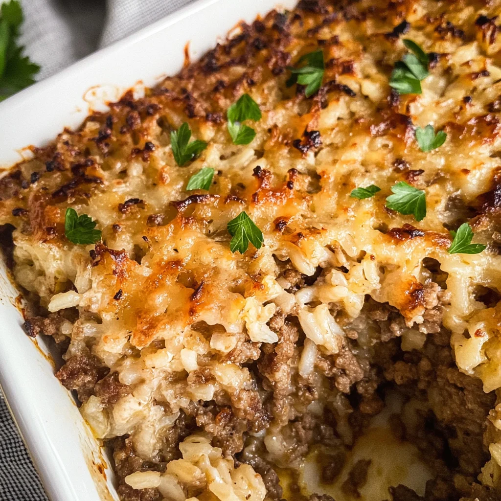 French Onion Ground Beef and Rice Casserole