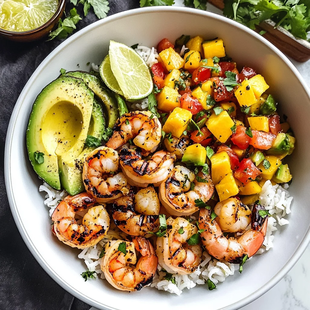 Shrimp and Avocado Bowls with Mango Salsa & Lime-Chili Sauce