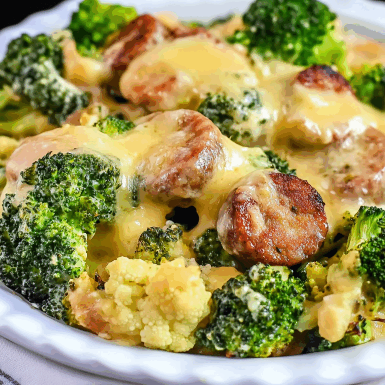 Keto Broccoli and Cauliflower Au Gratin with Sausage